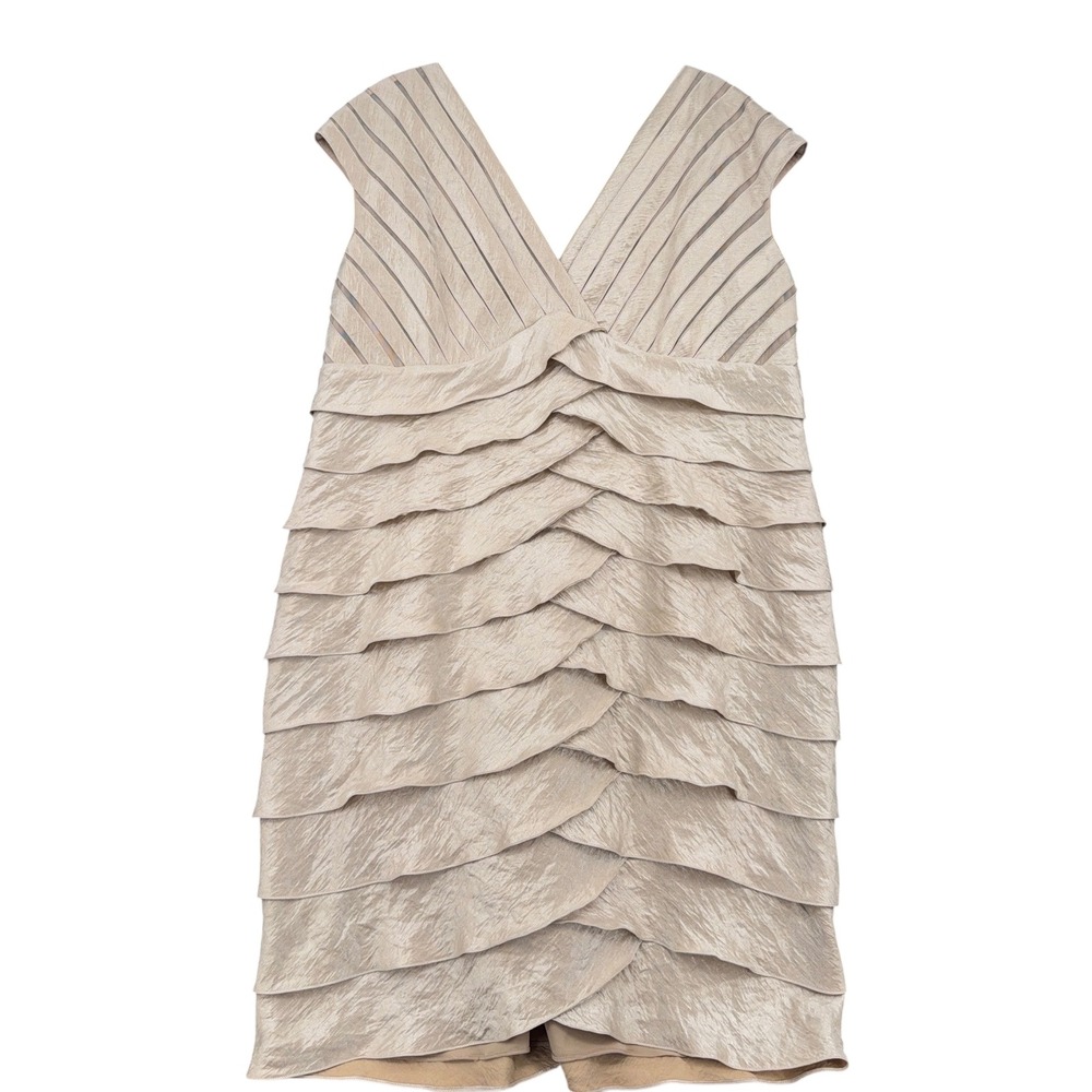 Adrianna Papell Tiered Cocktail Dress Women 22W Rayon Blend Champagne Gold